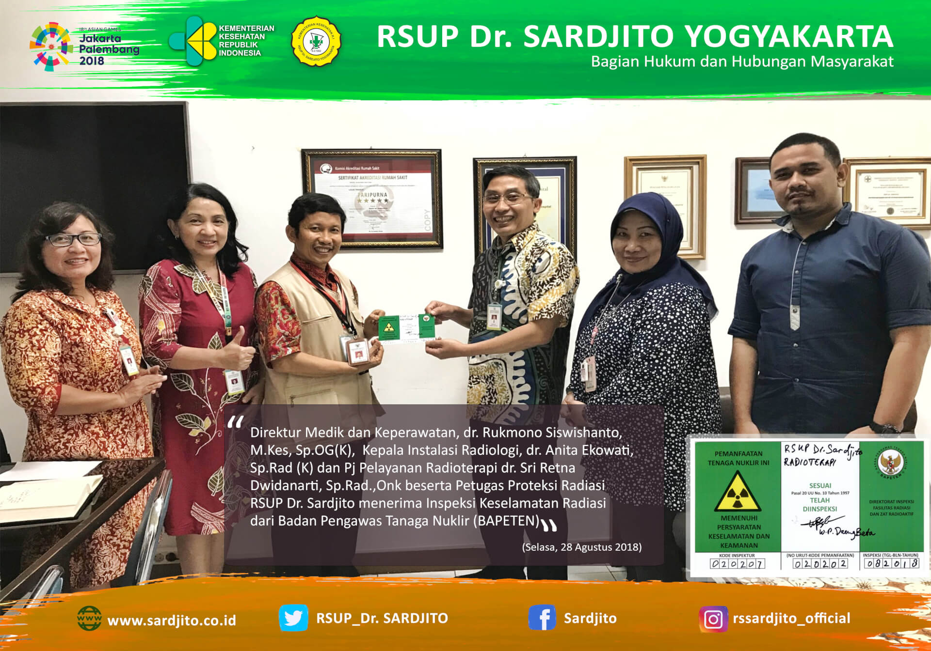 Inspeksi Keselamatan Radiasi oleh BAPETEN di RSUP Dr. Sardjito