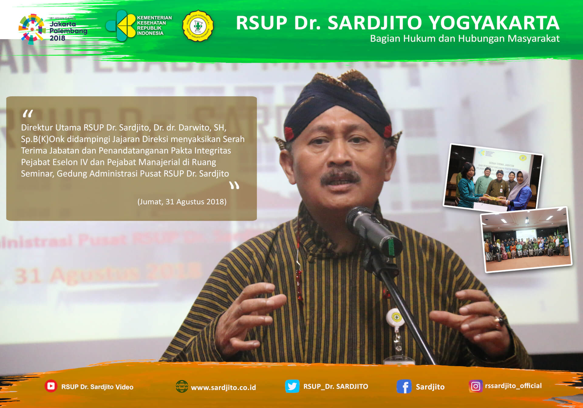 Serah Terima Jabatan dan Penandatanganan Pakta Integritas Pejabat Eselon IV dan Pejabat Manajerial di Lingkungan RSUP Dr. Sardjito