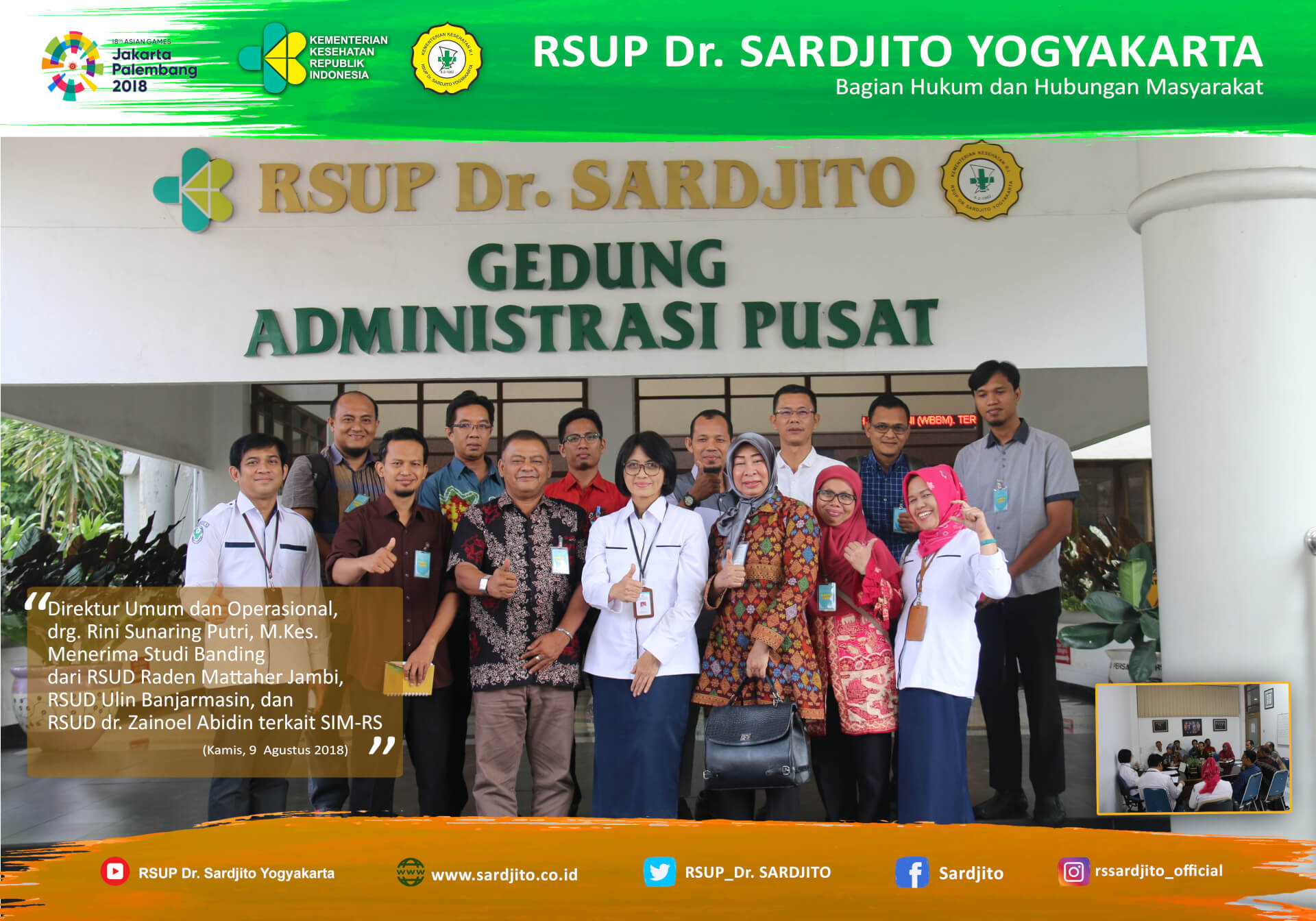 Penerimaan Studi Banding dari RSUD Raden Mattaher Jambi, RSUD Ulin Banjarmasin, dan RSUD dr. Zainoel Abidin Banda Aceh oleh RSUP Dr. Sardjito