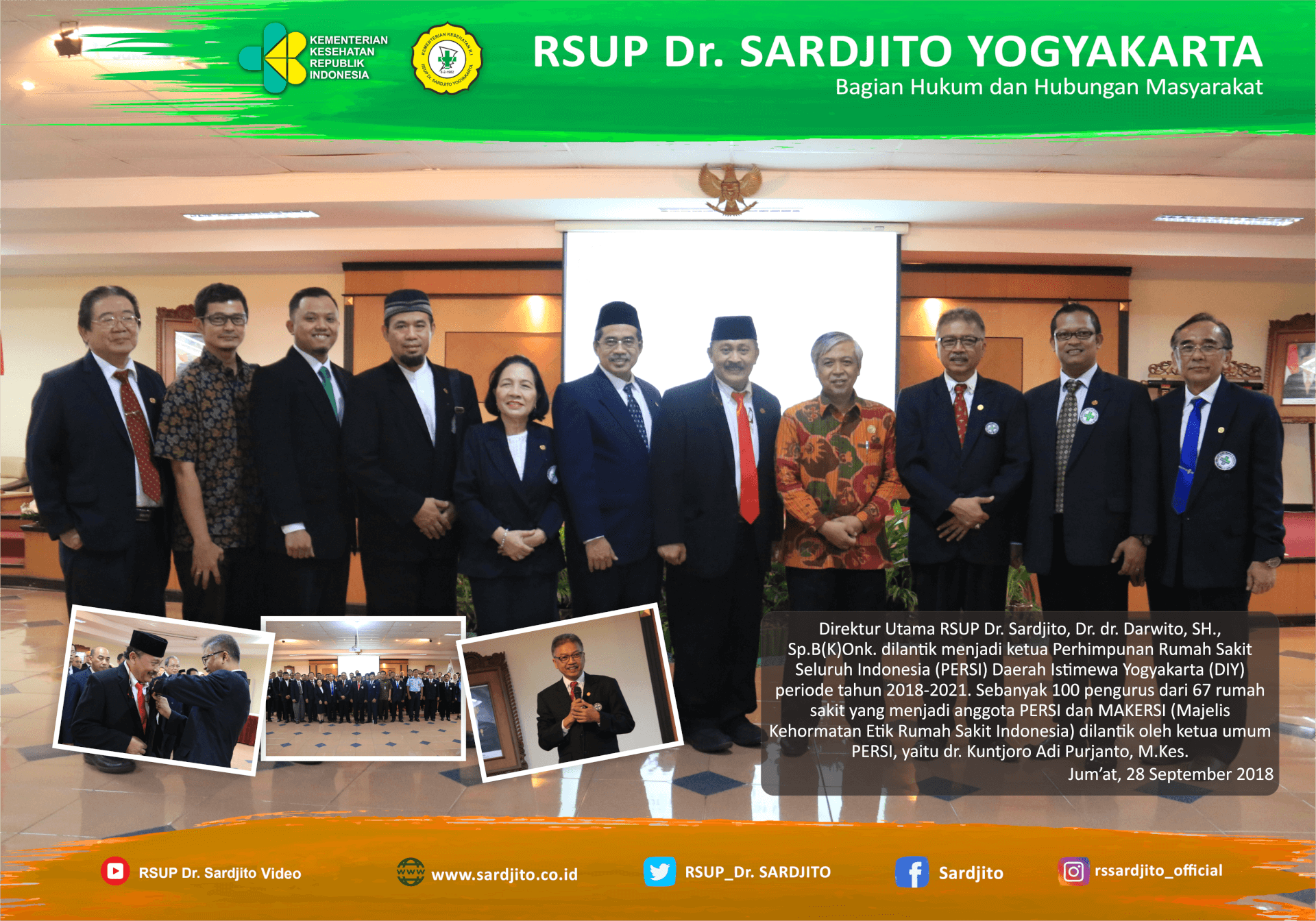 Direktur Utama RSUP Dr. Sardjito Dilantik Menjadi Ketua PERSI DIY Periode 2018-2021