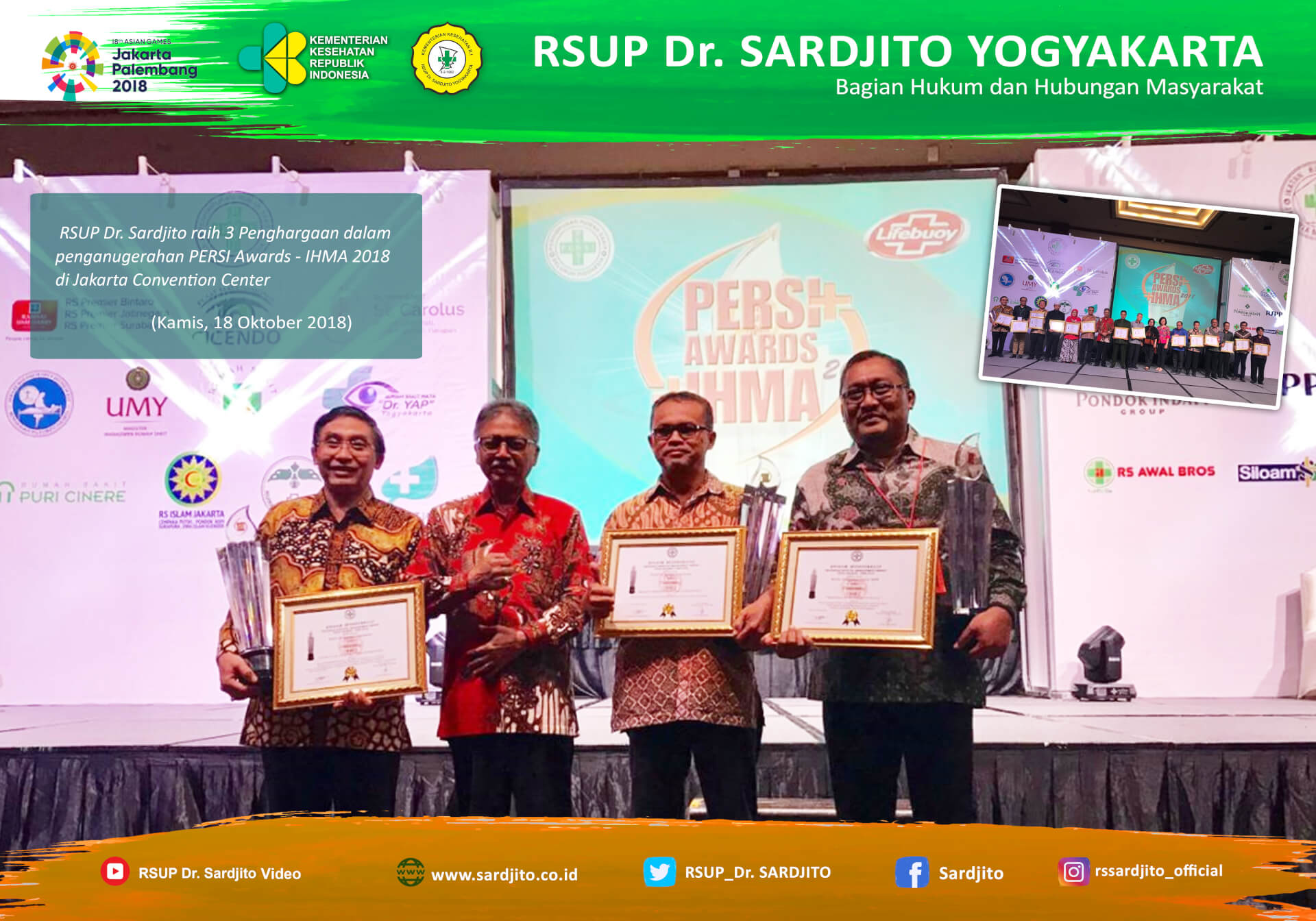 RSUP Dr. Sardjito Raih 3 Penghargaan dalam PERSI AWARDS – IHMA 2018