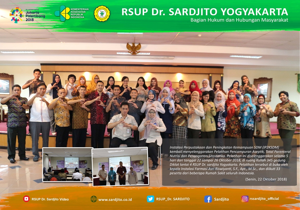 RSUP Dr. Sardjito Gelar Pelatihan Pencampuran Aseptik, Total Parenteral Nutrisi dan Penanganan Sitostatika