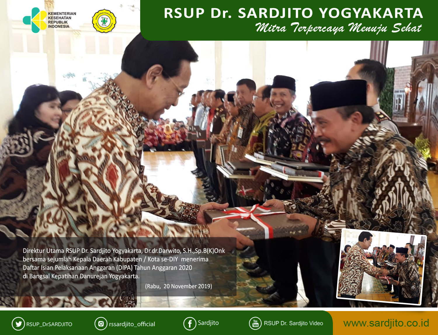 Gubernur DIY Serahkan DIPA Tahun Anggaran 2020 kepada Direktur Utama RSUP Dr. Sardjito