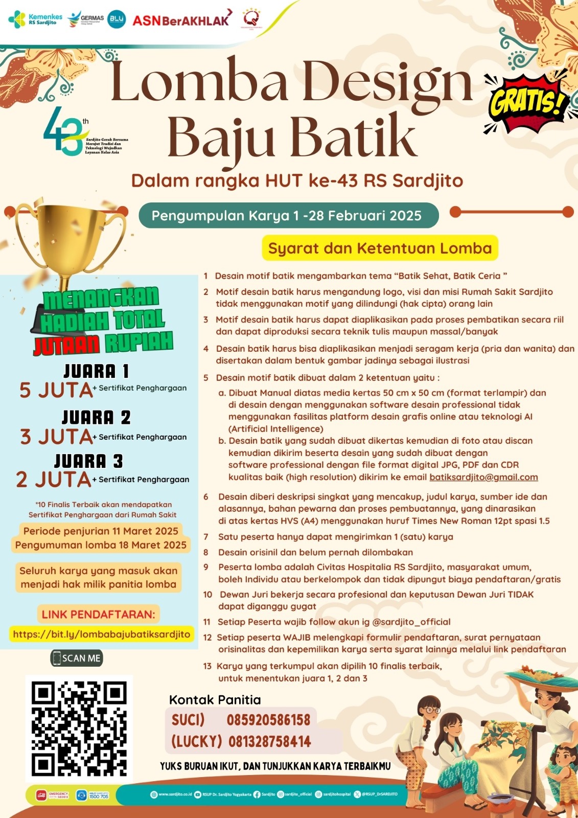 IKUTI LOMBA DESAIN BAJU BATIK DALAM RANGKA HUT KE-43 RS SARDJITO