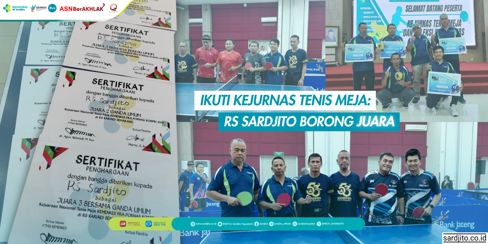 RS SARDJITO BORONG JUARA DI KEJUARAAN NASIONAL TENIS MEJA ROAD TO PON XVII KORPRI